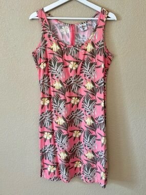 Columbia Pink Tropical Floral Tank Dress with Tie Size Medium-Above Knee